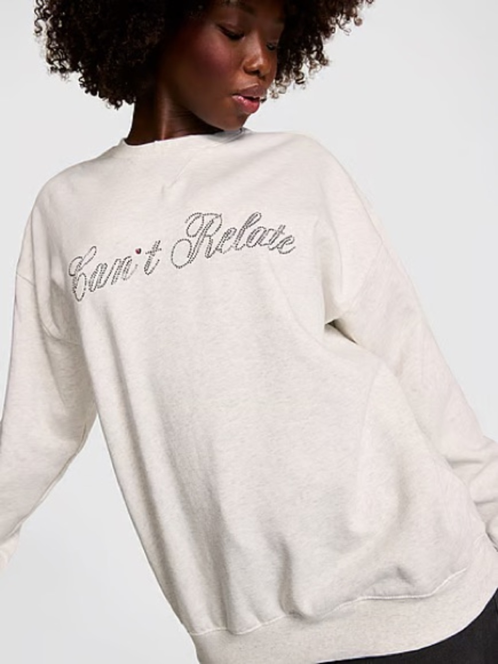 VS Pink Can’t Relate Bling Campus Crewneck Sweatshirt NWOT Sz Small